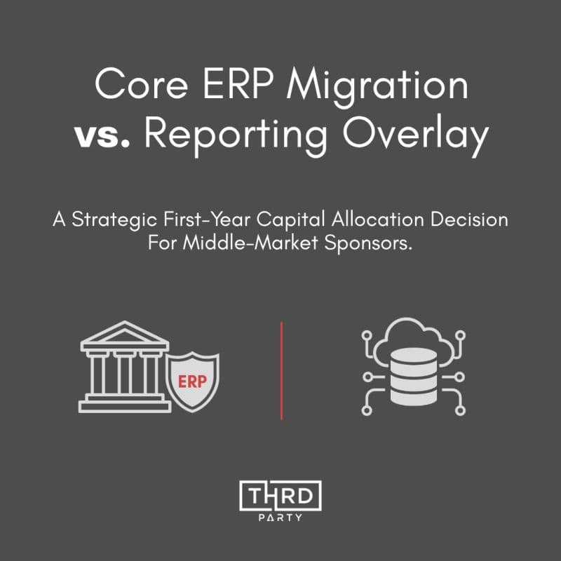 Decision graphic comparing an ERP migration with a centralized reporting overlay