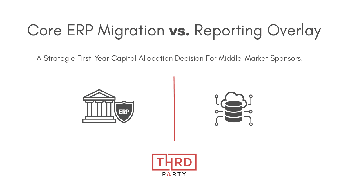 Decision graphic comparing an ERP migration with a centralized reporting overlay